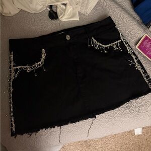 Black Mini Skirt with Beaded Fringe
